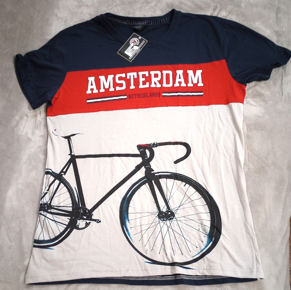 Amsterdam Designs Bike Graphic Tshirt Tee Tee Shirt  NWT L